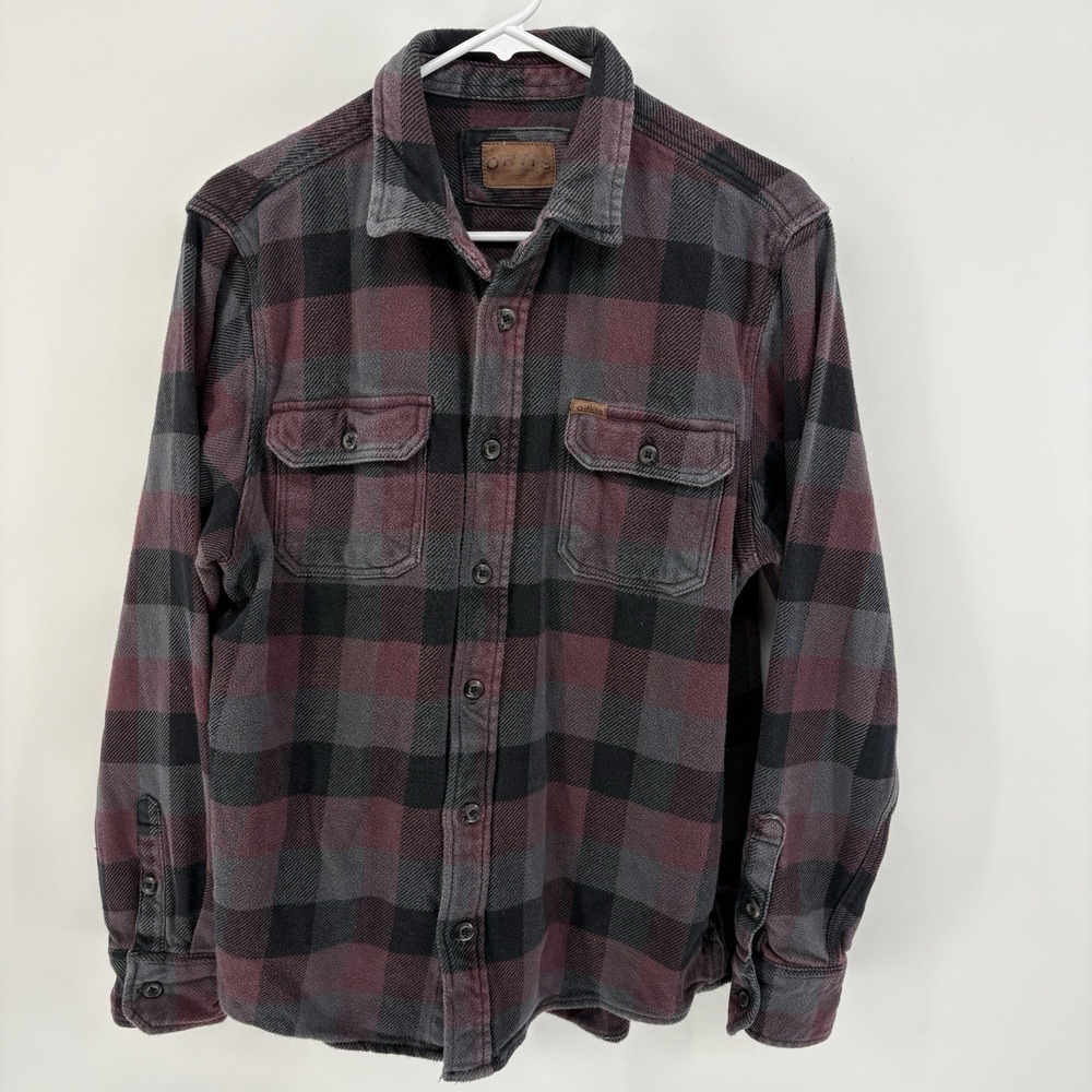 Orvis Flannel Shirt Mens Medium Buffalo Plaid Heavyweight Button Up Work Wear